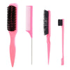 A set of four pink boar bristle hair styling brushes with metal tail combs shown vertically.