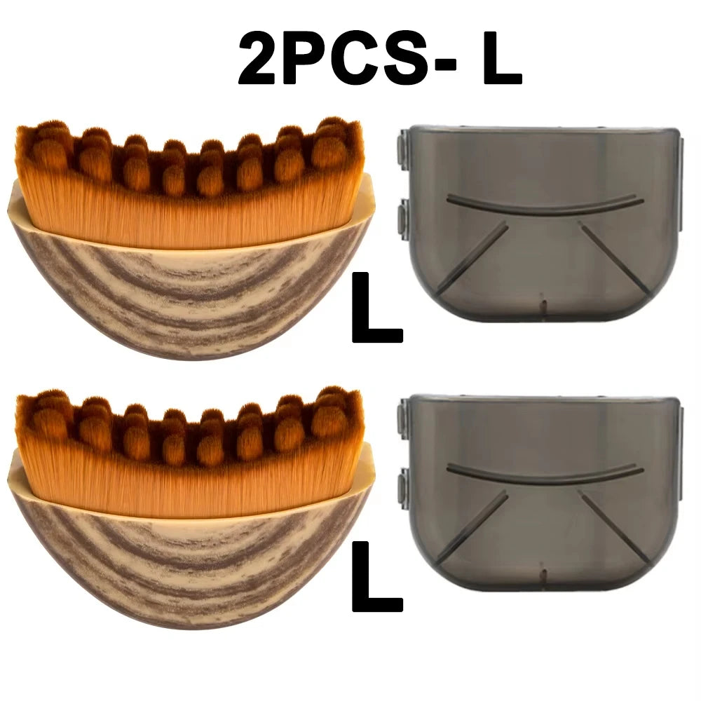 Deux jeux de pinceaux de contourage lymphatique de taille L avec bols en bois et attaches en silicone gris.