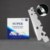 Box of Super stainless steel razor blades with a close-up view of the blade edge