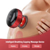 A red and black intelligent breathing cupping massage device is shown being used on human skin.