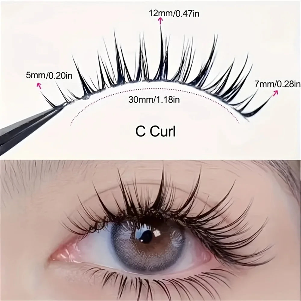 Close-up of a woman's eye showing wet look comic eyelash application.