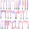 A collection of various facial electrotherapy wands and tools in pink, purple, and clear plastic.