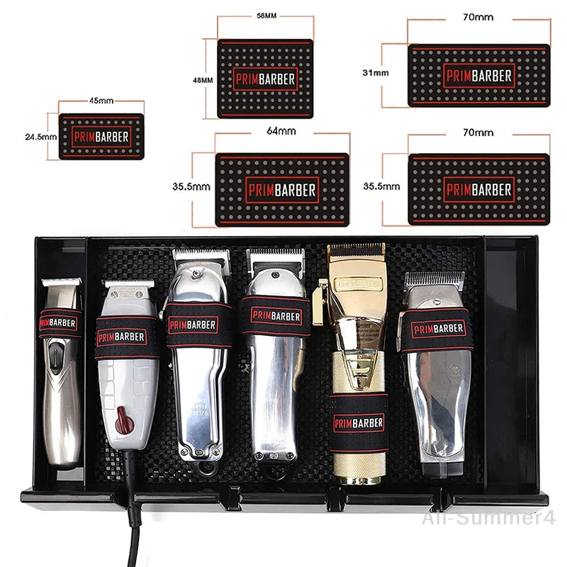 A set of five silicone anti-slip trimmer grips in various sizes and colors displayed in a black holder.