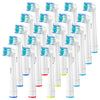 A set of white replacement toothbrush heads for Oral-B electric brushes, shown in various colors.