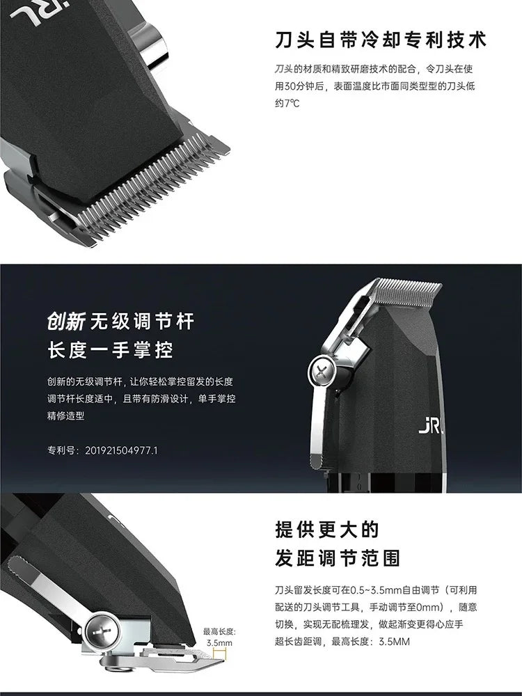 A close-up view of a professional electric hair trimmer kit showing the trimming head and blade.