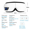 White portable eye massager device shown from the front with specifications and dimensions.