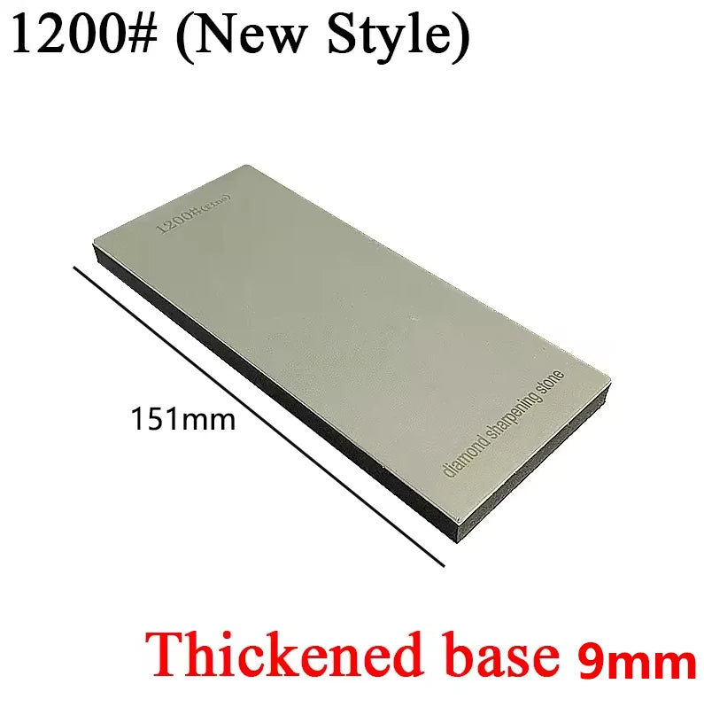A silver-colored leather sharpening stone with a 9mm thickened base, shown in a diagonal view.