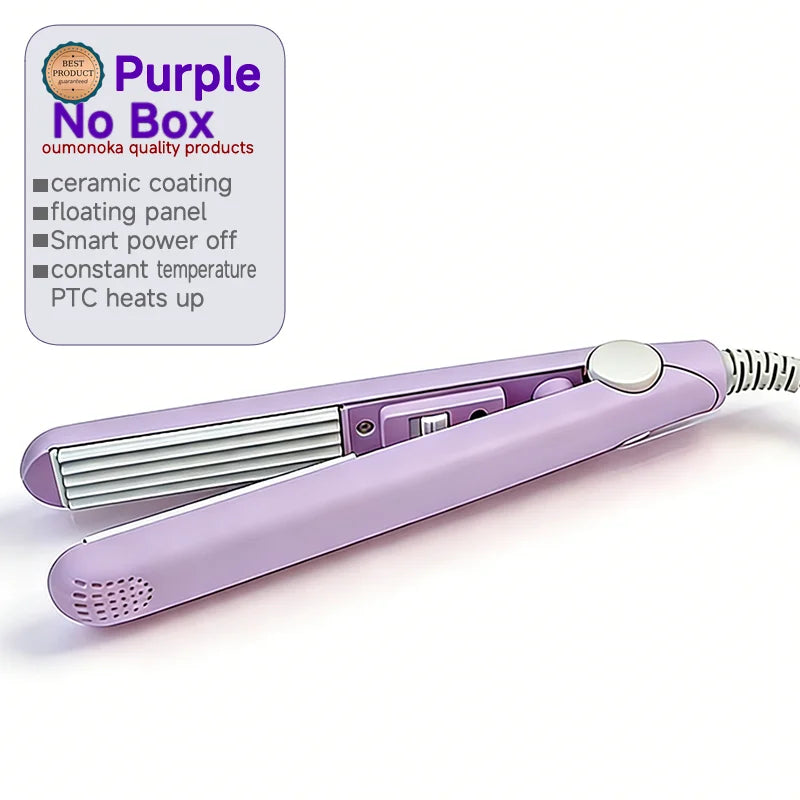 A purple ceramic hair curler and straightener with a floating panel and smart power features.
