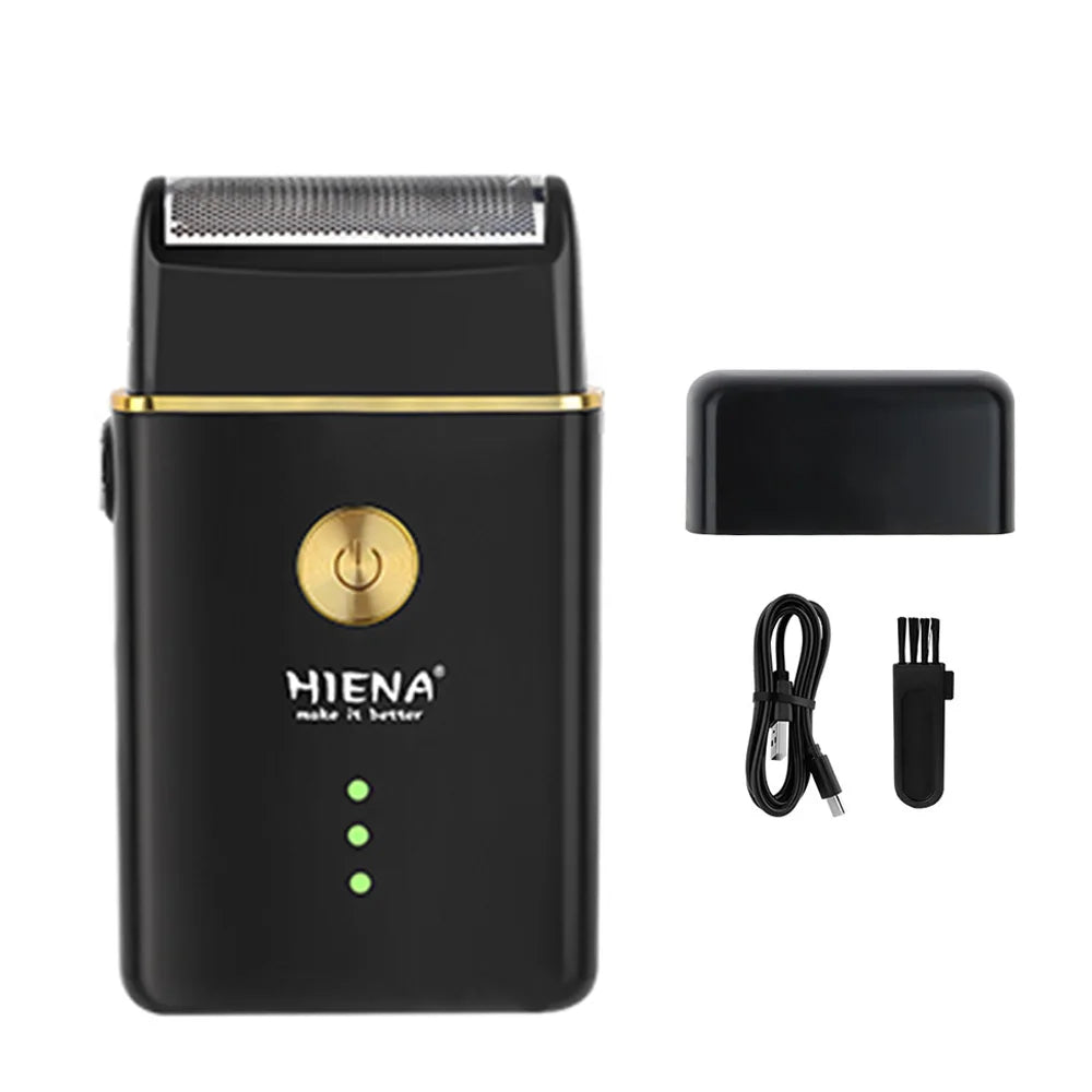 A black professional cordless electric hair trimmer kit with a charging base and detachable trimmer head.