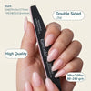 A hand holds a black professional nail file with multiple grits for manicure and pedicure