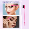 A pink hair styling tool kit showing a black edge brush and a pink rat tail comb being used on a woman's face.