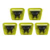 Four replacement blades for a precision electric shaver, packaged in lime green plastic containers.