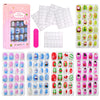 Colección de 120 uñas postizas prensables en varios colores y diseños, empaquetadas en una caja rosa.
