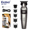 A Kemei KM-1807 professional cordless hair trimmer shown with various attachments and the main unit.