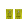 A pair of universal replacement razor blades in a lime green plastic holder.