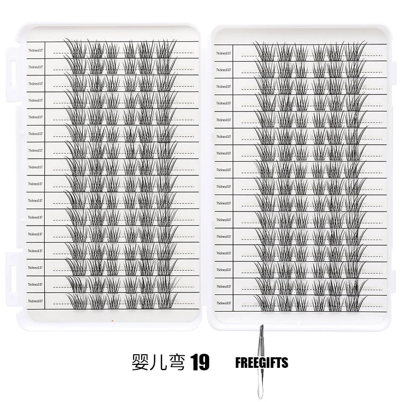 Un kit d'extensions de cils individuels montrant divers styles et longueurs de cils.