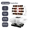 A white 24-head fascia gun massage device with a handle and battery compartment.
