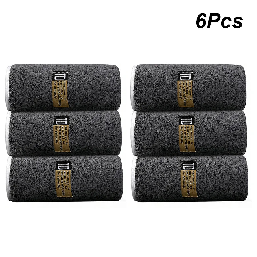 Six thickened microfiber cleaning towels in dark gray packaged for sale