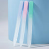 A set of four double-sided etched glass nail files in pastel colors, including pink, light blue, and mint green.