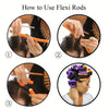 Three steps showing how to use flexi rods for styling hair curls.