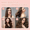 Before and after images showing the transformation of hair curls using heatless hair curler curling rods.