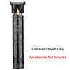 Black vintage cordless hair clipper with a metal comb attachment.