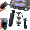 Schwarzer professioneller Elektroscheren-Trimmer mit verschiedenen Aufsätzen und Verpackung.