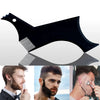 A professional beard shaping ruler and styling comb set shown with various grooming applications.