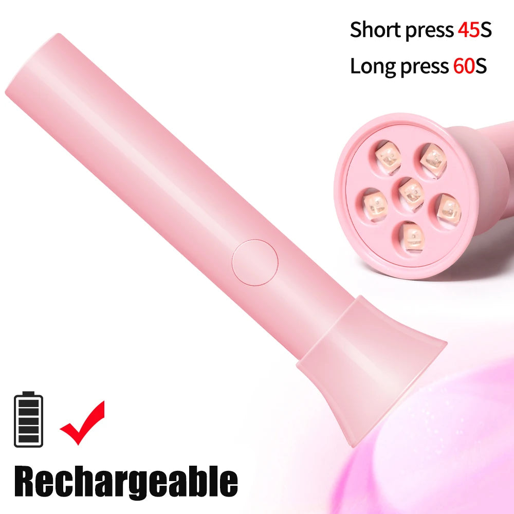 Pink rechargeable cordless mini UV LED nail lamp with short press 45S and long press 60S settings