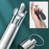 Kit de limpieza para el oído de acero inoxidable, mostrando una herramienta metálica larga y un lazo limpiador con almohadill