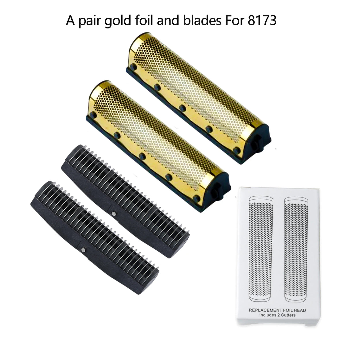 A pair of gold foil and blades for a 8173 shaver, including two cutters.