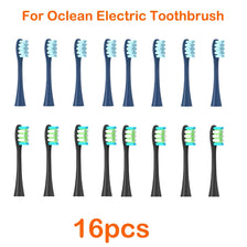 A set of 16 replacement brush heads for an Ocean electric toothbrush, shown in various colors and shapes.