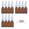 A set of reusable amber glass nasal spray bottles with white droppers and caps.