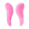 A pink detangling scalp massage hairbrush shown from the side and top view.