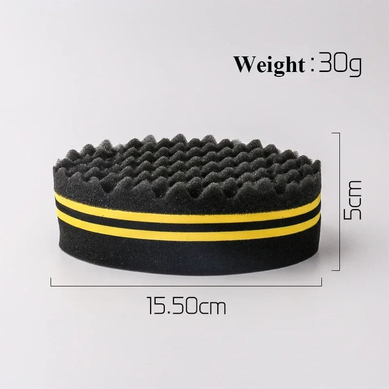 Black hair braiding brush with yellow stripes, measuring 15.50cm long and 5cm high.