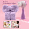 Set de herramientas para limpieza facial de silicona morada con cepillo en forma de lazo y dispositivo portátil.