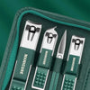 A green case holding various surface sanding spare parts including manicure and pedicure tools
