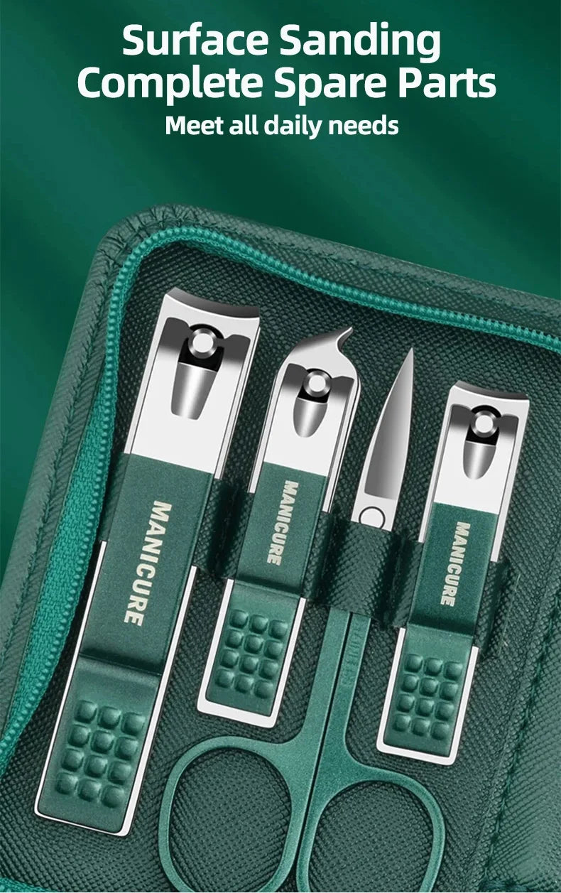 A green case holding various surface sanding spare parts including manicure and pedicure tools