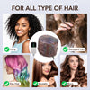 A collection of hair styling tools including a curly hairstyle, dyed hair, straight hair, and wavy hair.