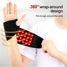 Black wrap-around wrist support fits snugly around the wrist for hand and wrist support.