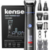 A black Kense Hair Trimmer Set S38 showing the main unit and various grooming attachments.