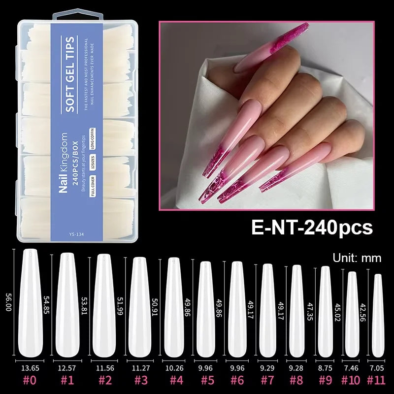 Boîte de 240 pointes de ongles souples de différentes longueurs et teintes pour ongles acryliques