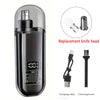 A black rechargeable nose hair trimmer with a digital display, charging cable, and cleaning brush shown in detail.