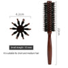 A brown natural boar bristle curling brush with 10 rows is shown next to a measurement scale.