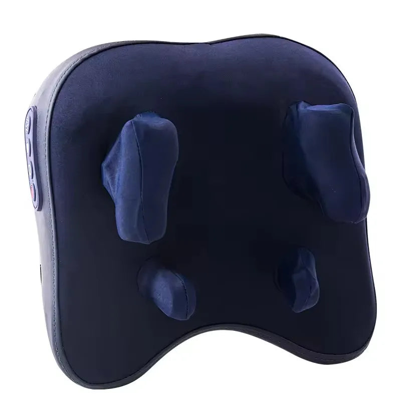 A dark blue electric massage pillow designed for neck, shoulder, and leg relief.