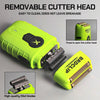 A bright lime green removable cutter head for a professional double foil electric shaver trimmer with high-quality fillet bla