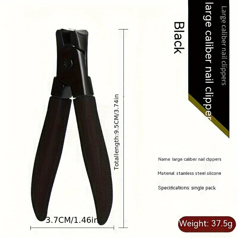 Black large caliber nail clippers with a stainless steel silicone handle