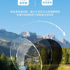 Photochromic reading glasses that change color and offer anti-blue light protection, shown over a scenic landscape.