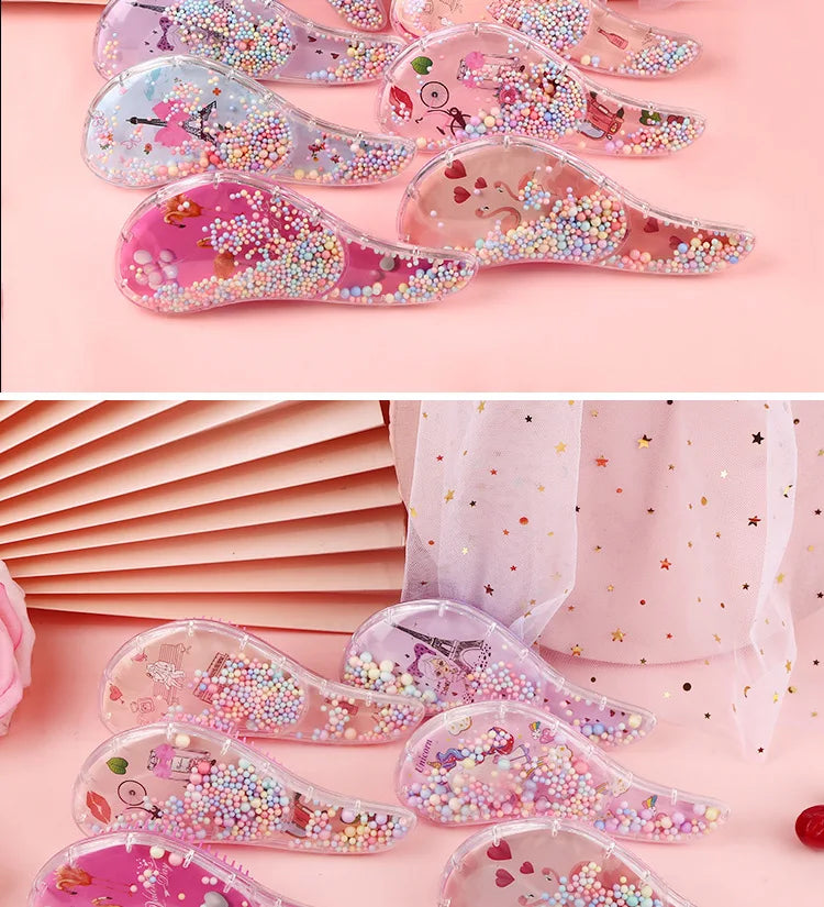 Collection de peignes à cheveux roses et irisants avec confettis colorés et animaux de dessins animés pour enfants et adultes