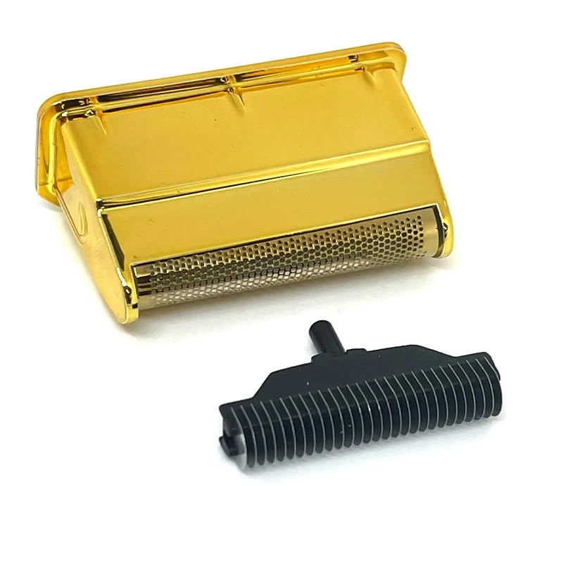 A gold-colored replacement blade set for hair clippers, shown with the blade removed.